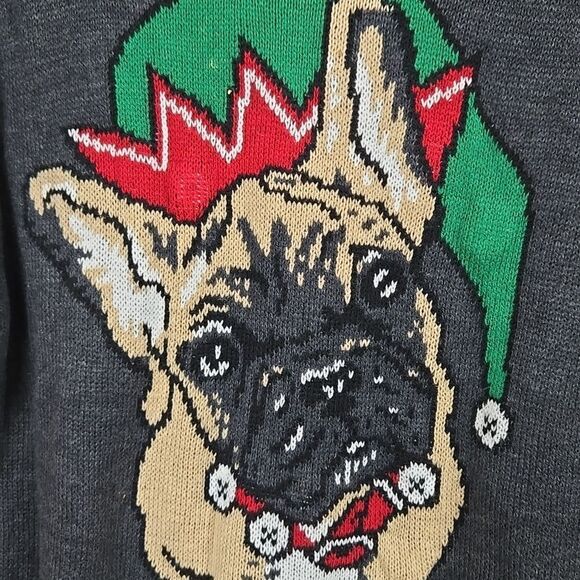 Ugly Christmas Sweater French Bull Dog Elf Pullover Motion LED Light Knit Unisex - Picture 3 of 10